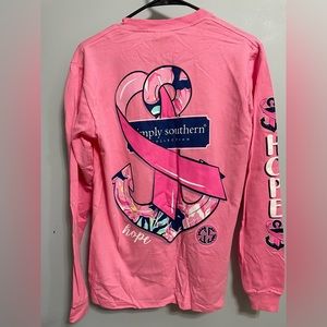 Simply Southern long sleeve tee. HOPE Anchor breast cancer ribbon. Size Small.
